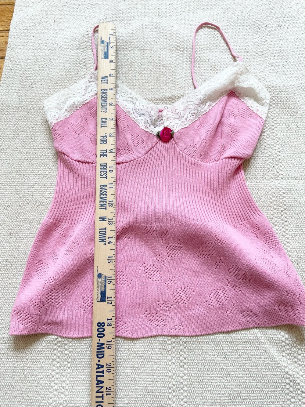 Vintage Betsey Johnson Pink Corset Knit Babydoll Cami Top S 100% Cotton Y2K - Picture 7 of 7